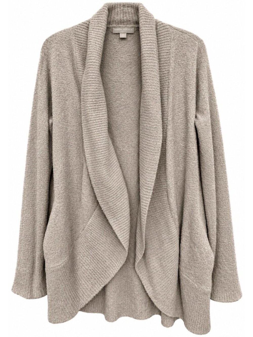 Barefoot Dreams CozyChic Lite Cardigan Medium Tan Taupe Open Front Pockets Soft